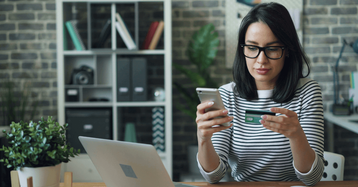 Woman paying her bill online